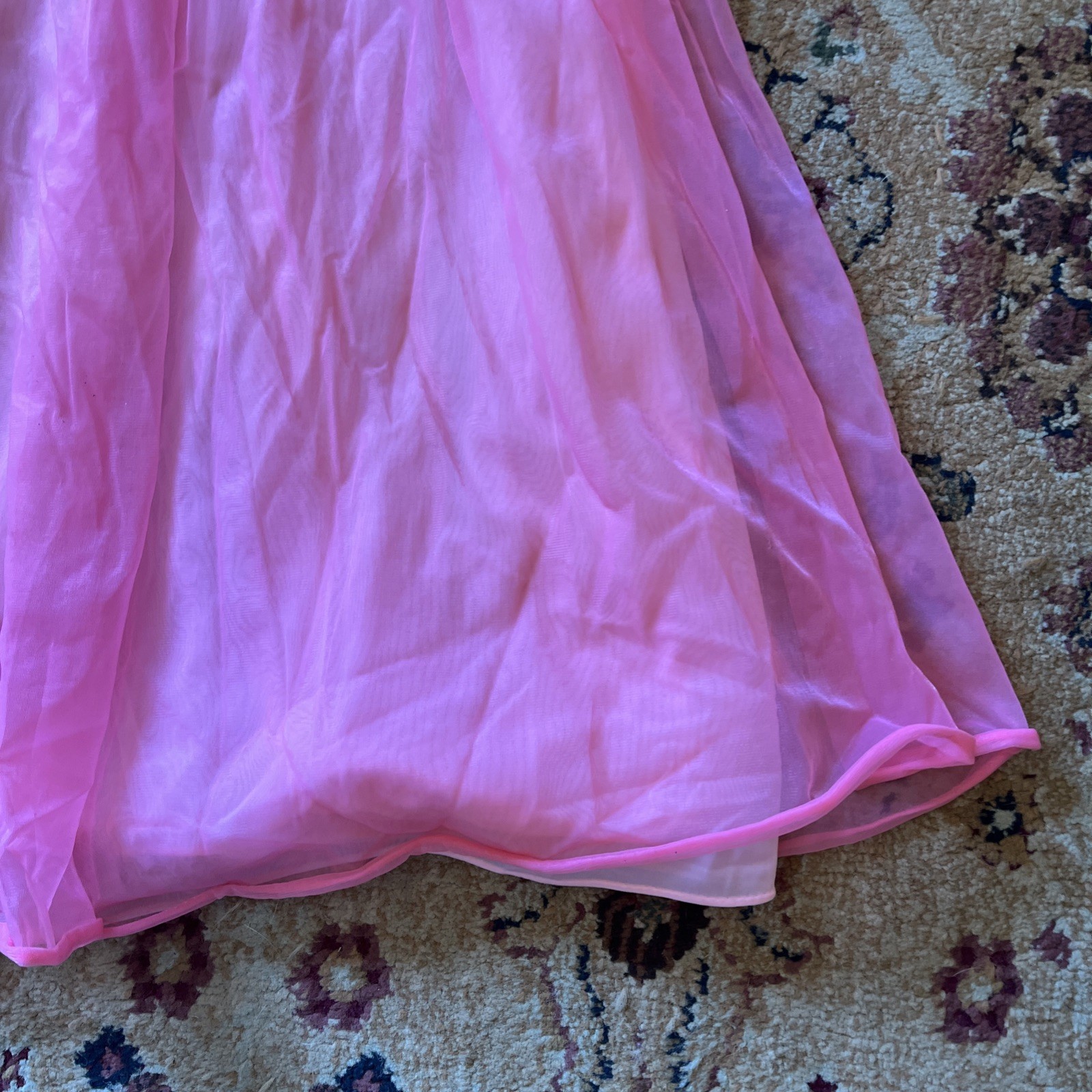 VTG 50’s VANITY FAIR SIZE M 32 NIGHTIE NIGHTGOWN PINK TRICOT NYLON CHIFFON LACE