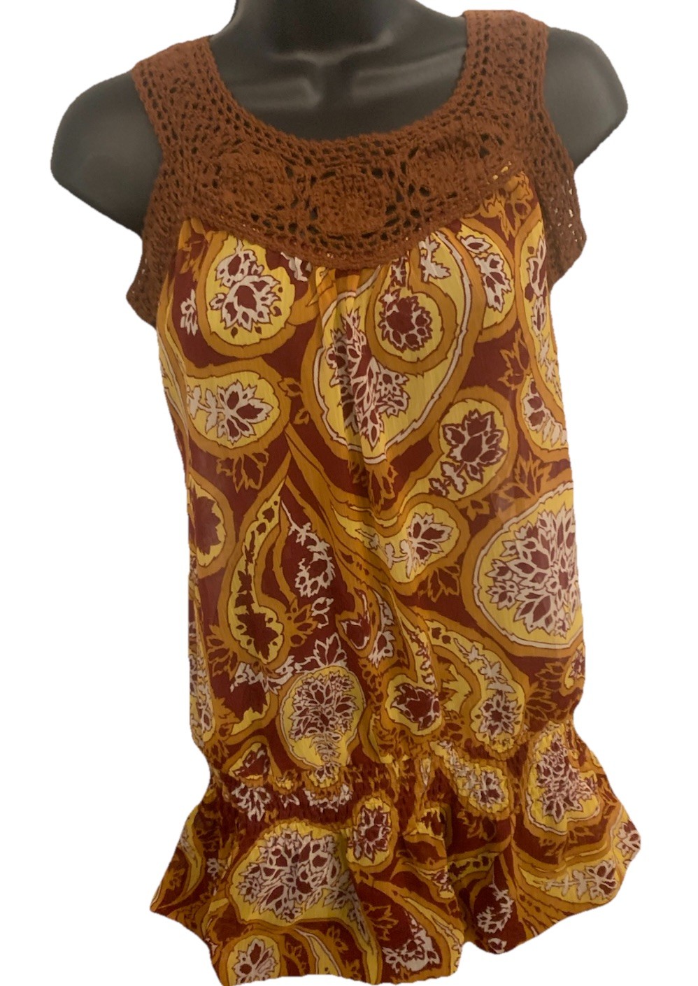 y2k top women Boho Paisley With Crochet Lace Hippie Earth Fairy Vintage
