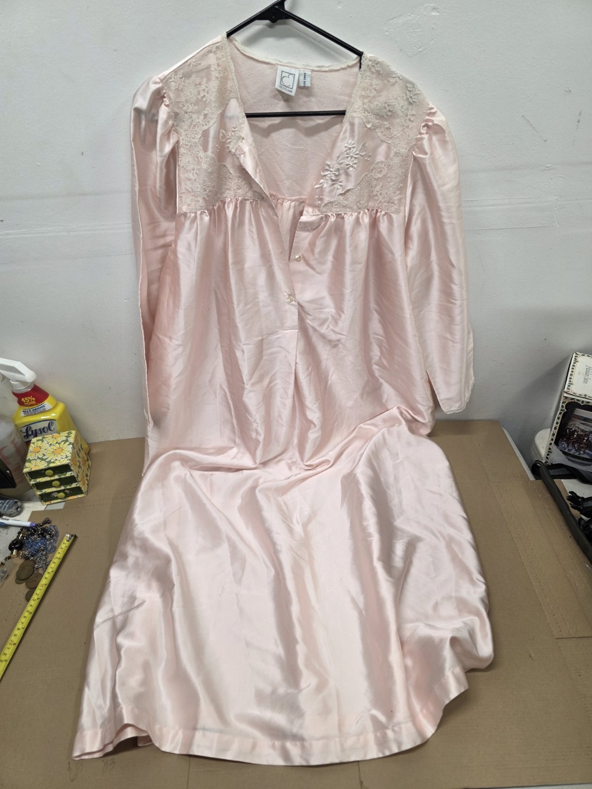 VTG Eve Stillman for Saks Fifth Avenue Soft Pink Nightgown Long Sleeve Size M