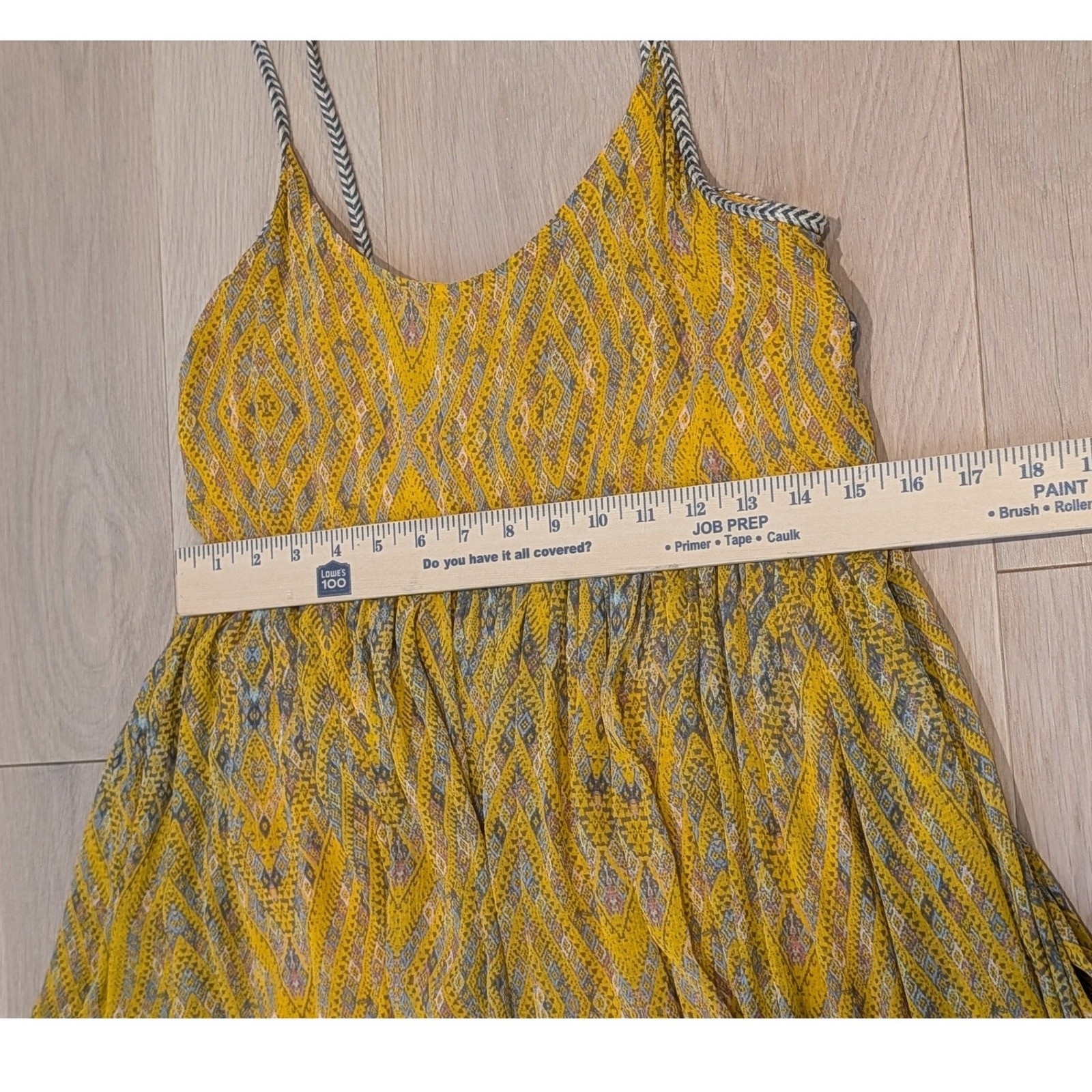 Free People Boho Yellow Geometric Mini Dress Braided Trim Small