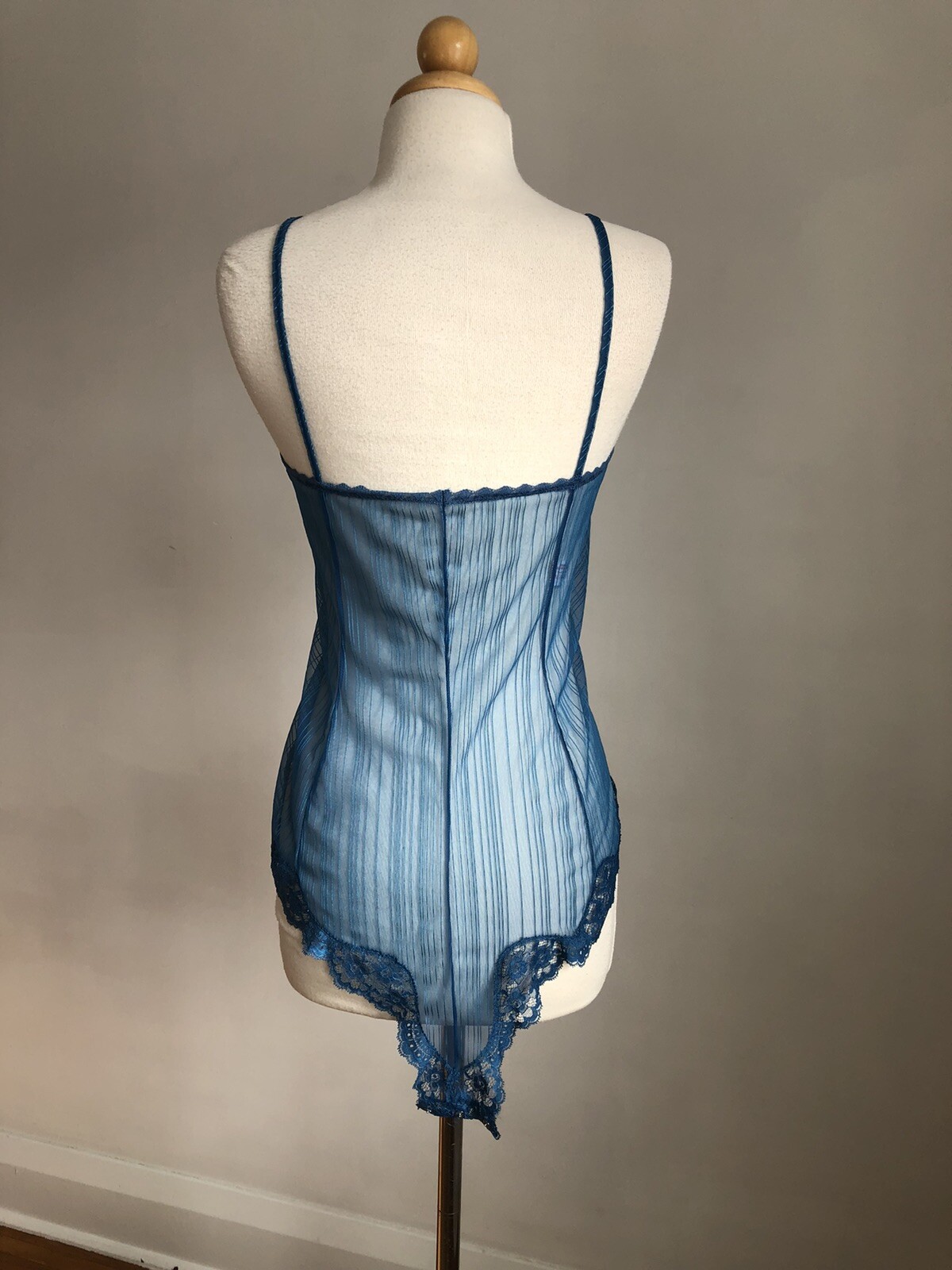 STUNNING VTG BLUSH Blue Chiffon Nylon & Lace Teddy Romper Lingerie SZ M