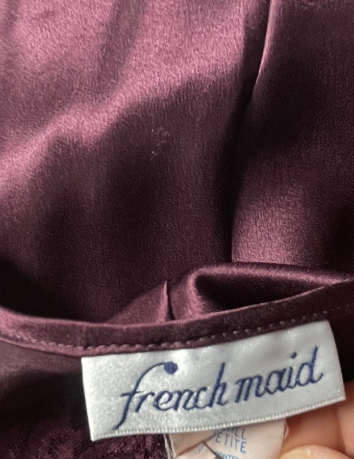 Vintage Burgundy Wine Satin Romper Slip TEDDY Lingerie Lace Snap Crotch Sz Sm