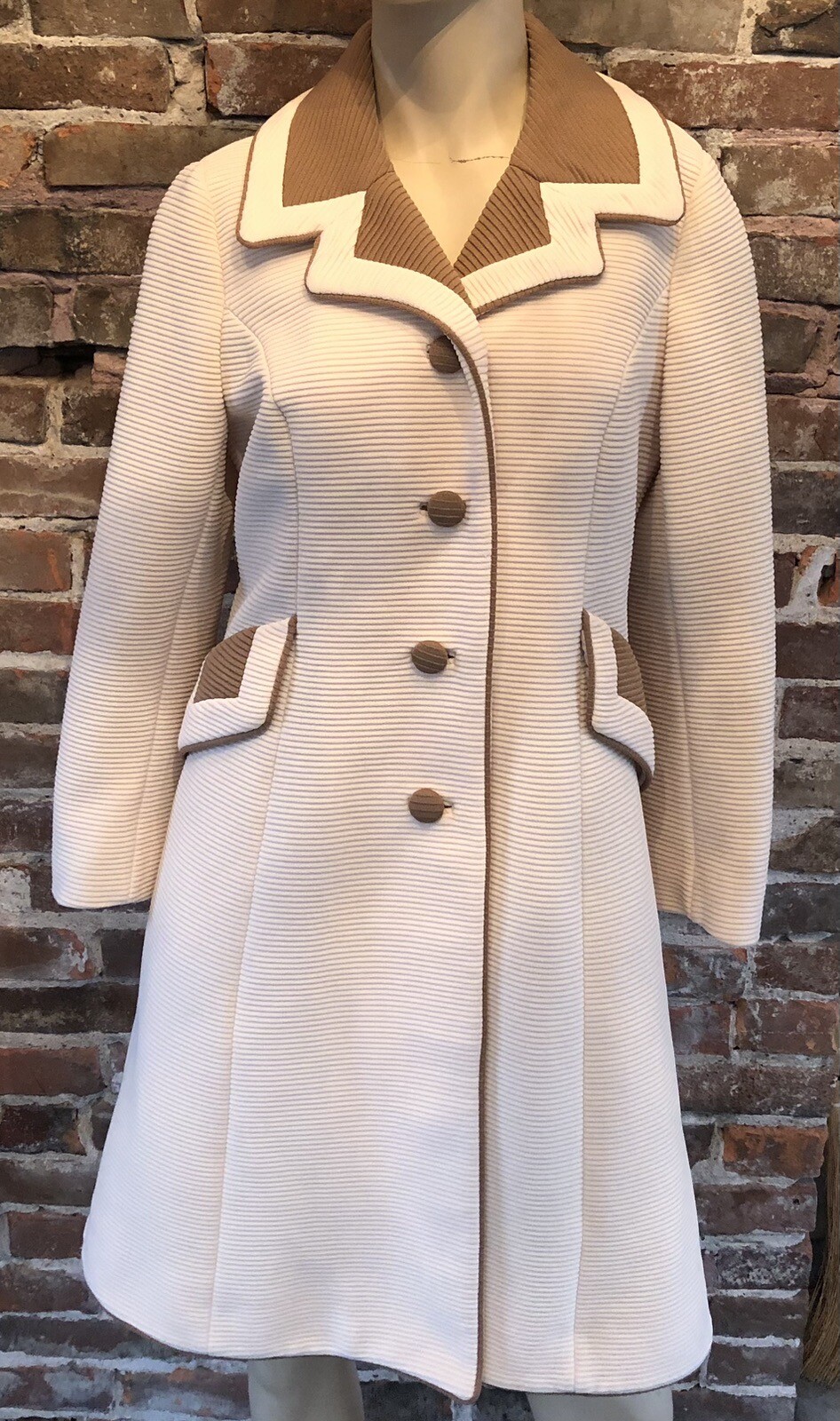 Vintage 60s Lilli Ann Mod Knit Coat Cream and Brown Size Small – Medium AS IS