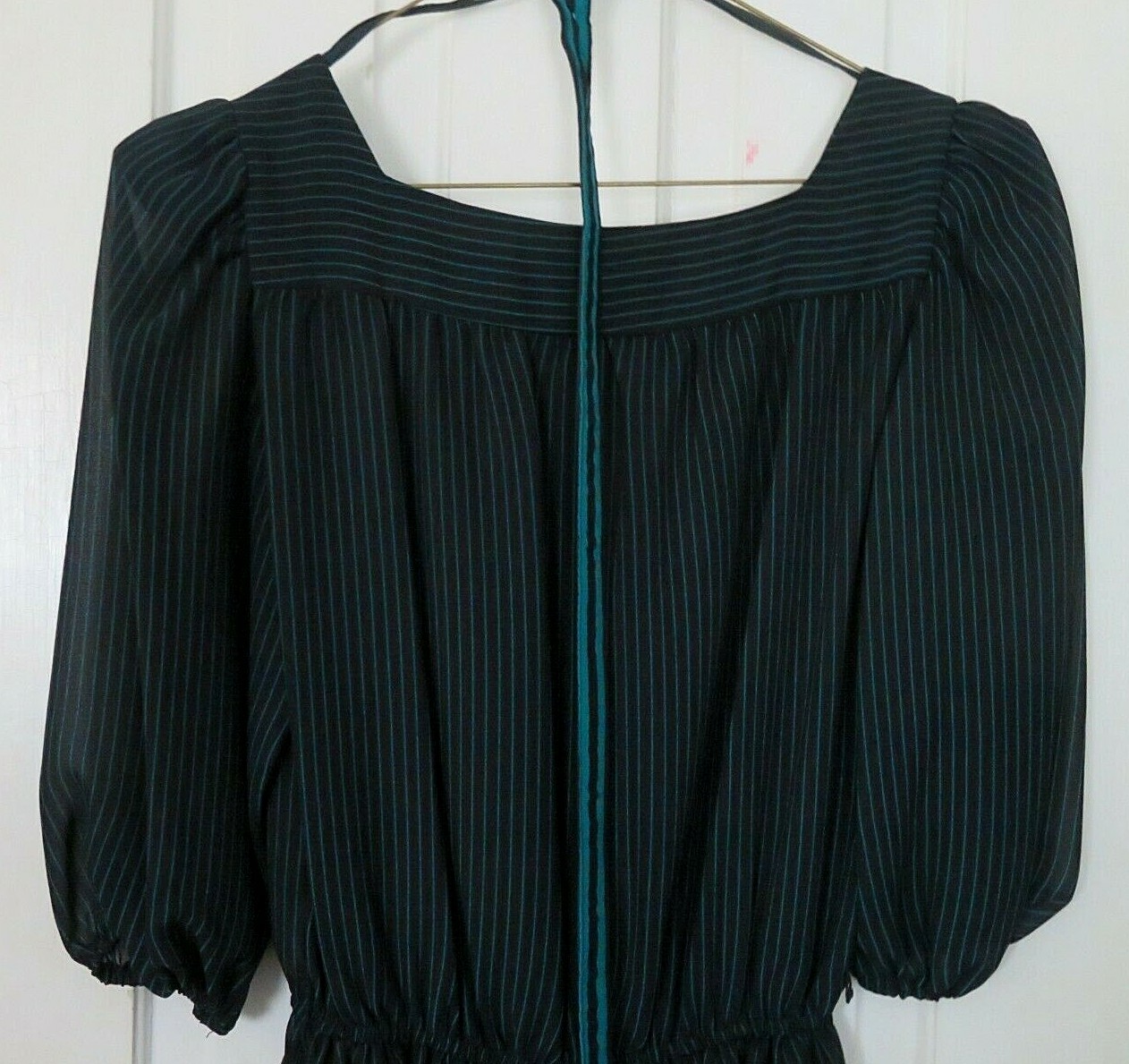 Ladies Vtg BILLY JACK Sheer BLACK STRIPED DRESS ¾ Sleeve Belt Size 11/12 EVC