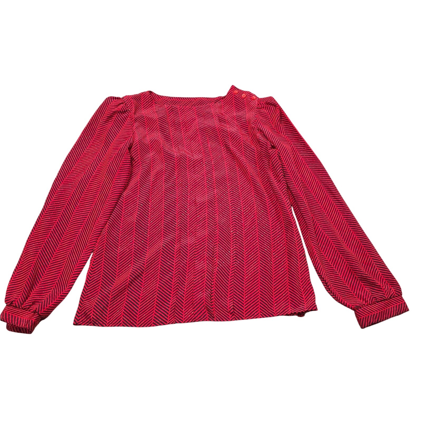 Vintage Dabney Blouse Button Shoulder Pleats Red/Black Gold Dots Women Size 10