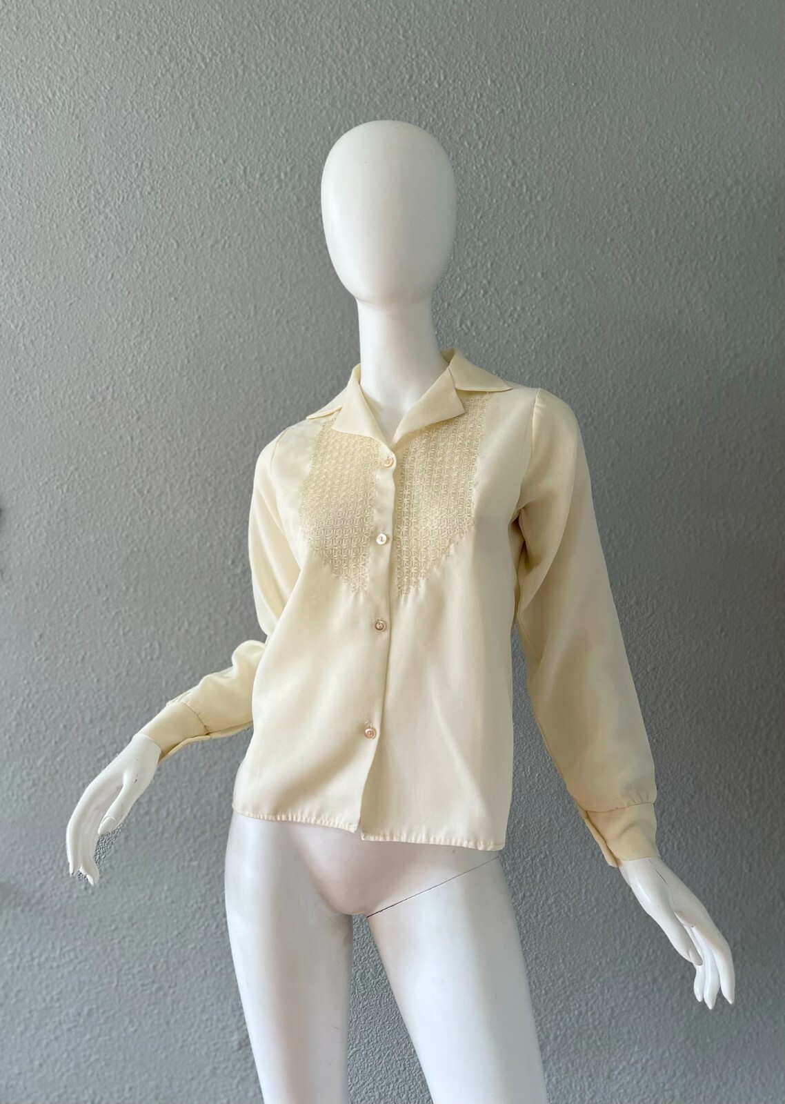 Vintae 70s Ivory Boho Semi Sheer Button Retro Disco Blouse Top S