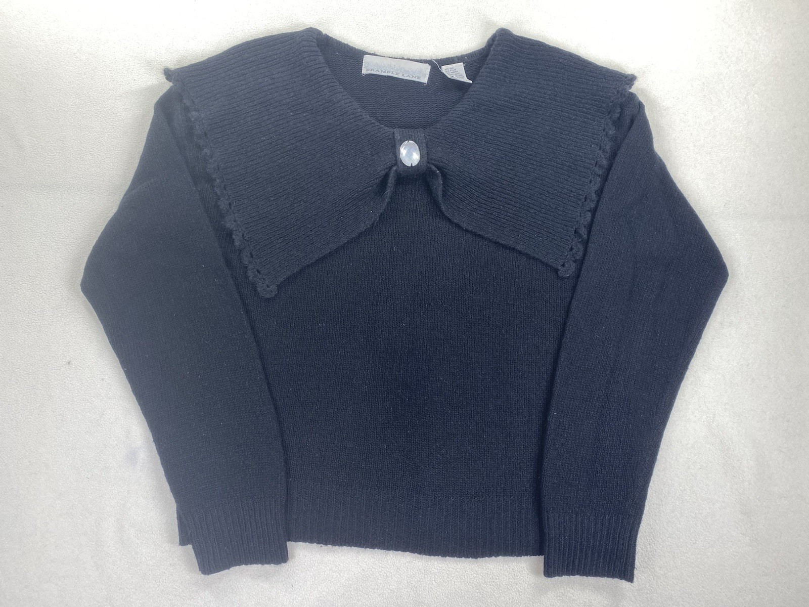 Vintage Bramble Lane Black Knit Jewel Bow Sweater-Size M-Silk/Angora Blend