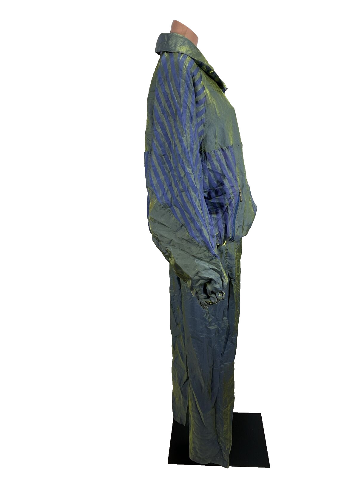 80s 90s Shiny iridescent Purple Green Tracksuit Jacket Pants Vintage L Striped