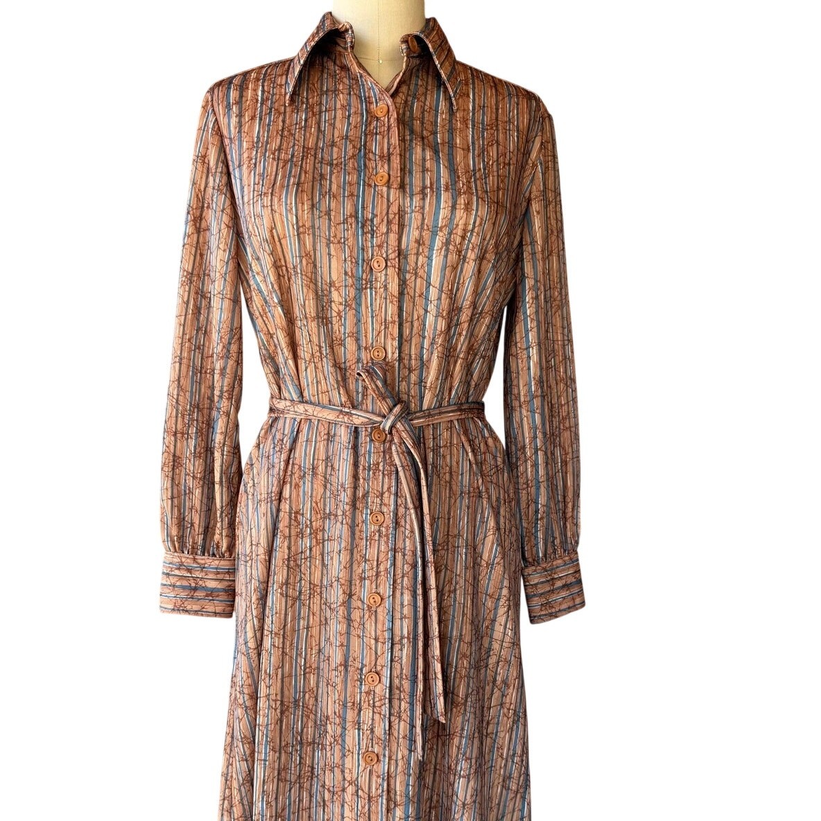 Vintage 1970s Bleecker Street Shirt Dress | Jonathan Logan Brown Blue Stripe