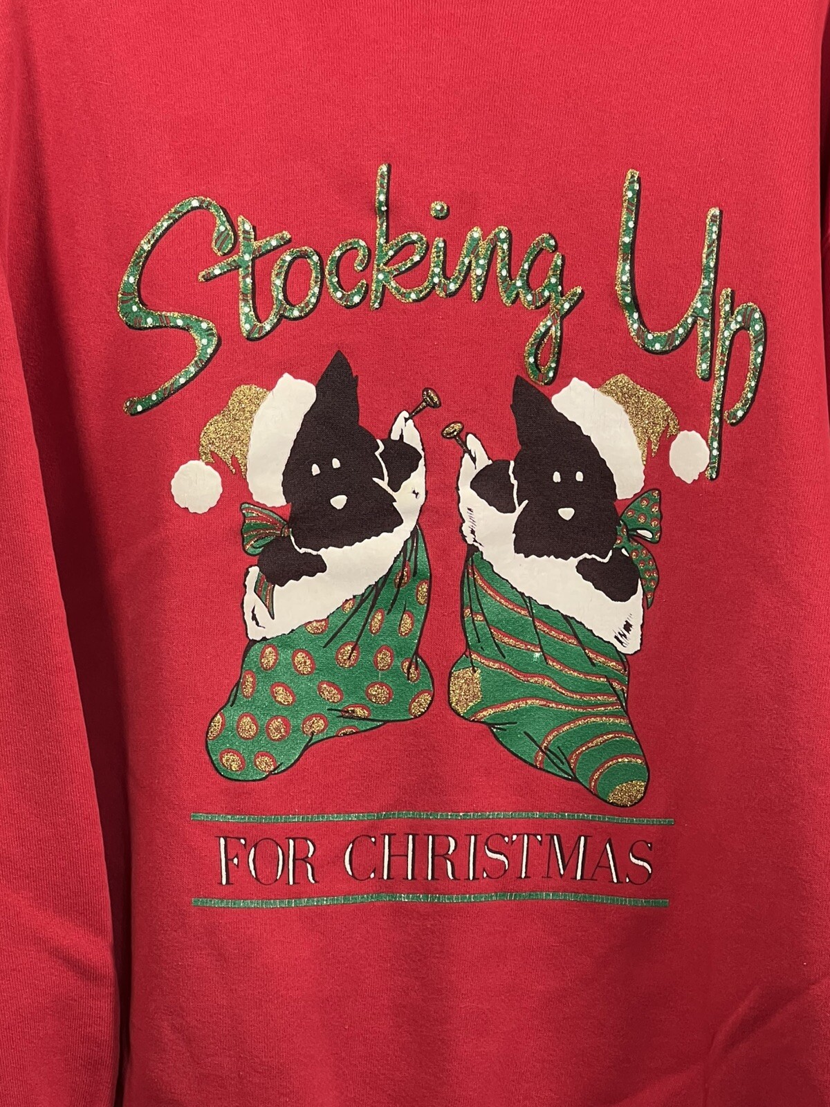 Vintage Christmas Pullover Sycamore Puffy paint Red Glitter Dogmom No Size Tag