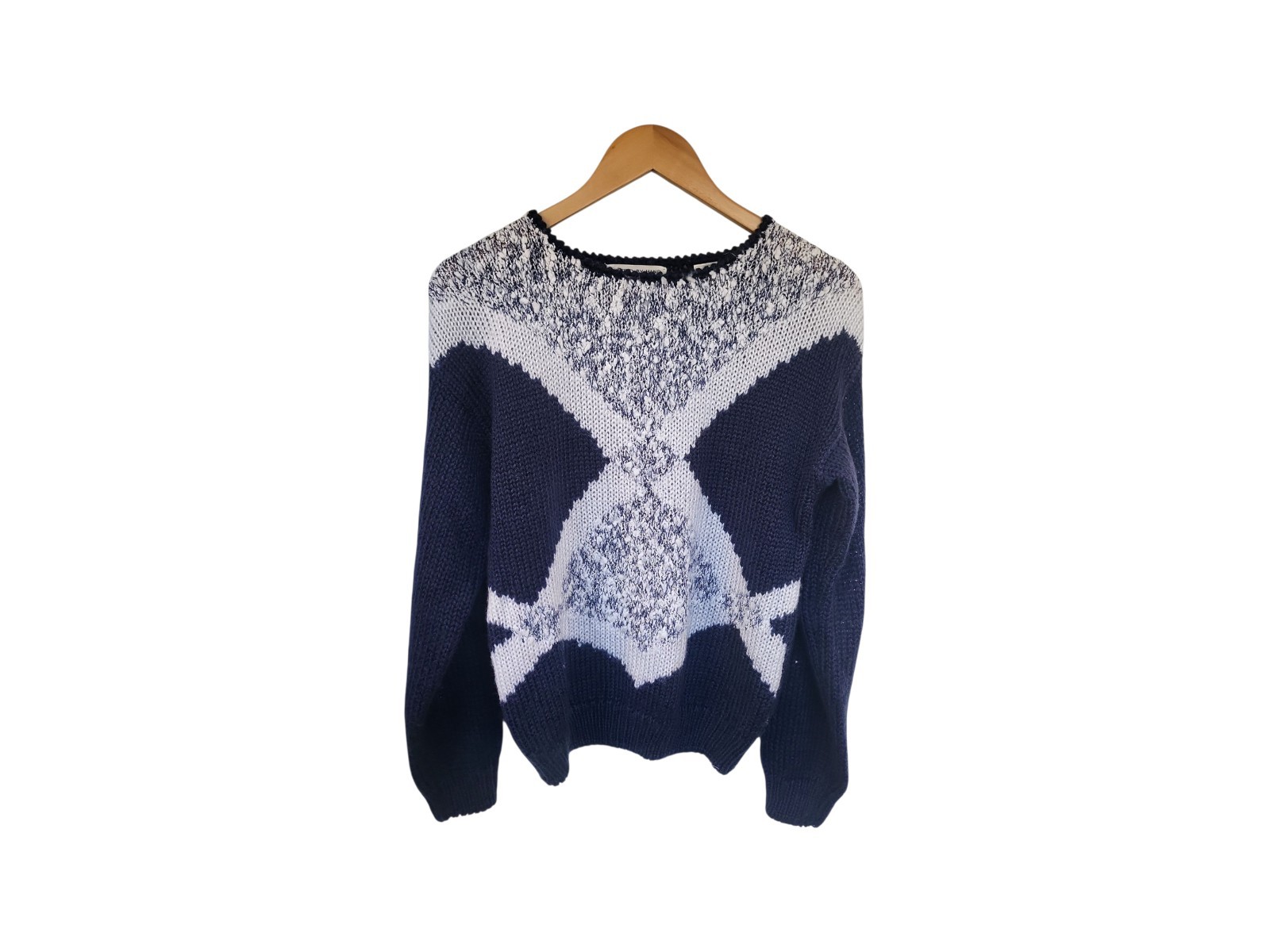 Vintage 80’S J.J. Fargo Hand Knitted Midnight Blue & Silver Metallic Sweater S