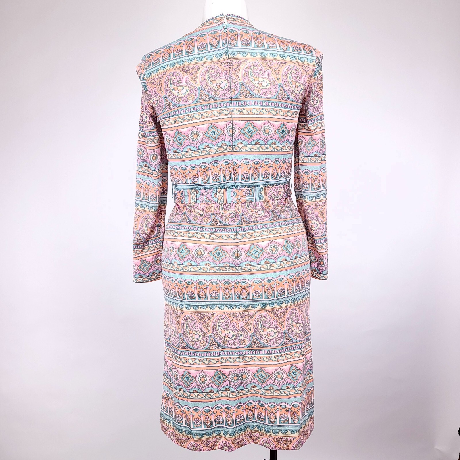Carillon New York Vintage Paisley Floral Print Belted Sheath Dress Pink Blue 10