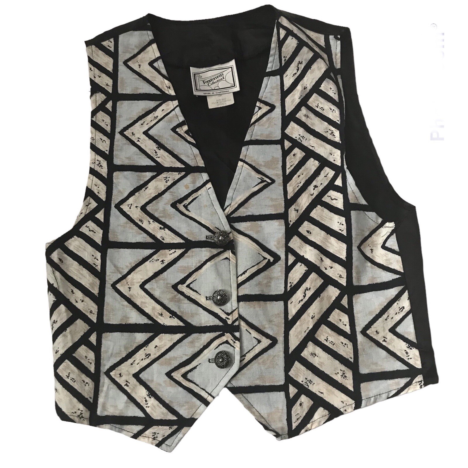 VTG Vest S Linen Western Art Deco Metal Button Rodeo Boho Fantaseas Menswear USA