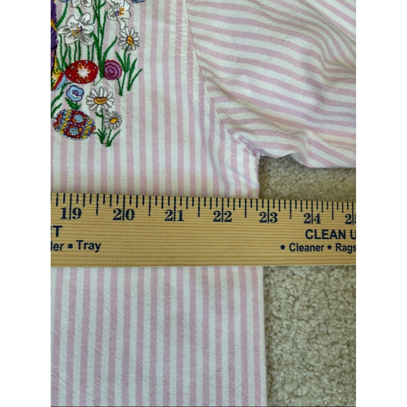 Vtg Casey Coleman Pink Striped Embroidered Floral Cottage Easter Shirt Women L