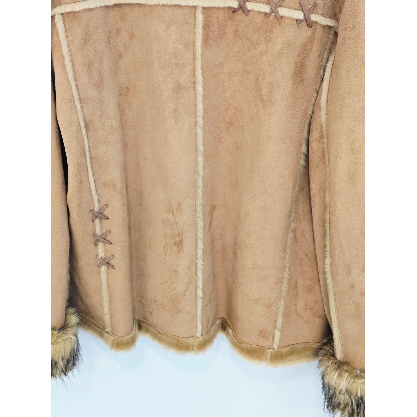 Vintage RP Sport Faux Fur Suede Jacket Brown Boho Penny Lane size 1X Western y2k