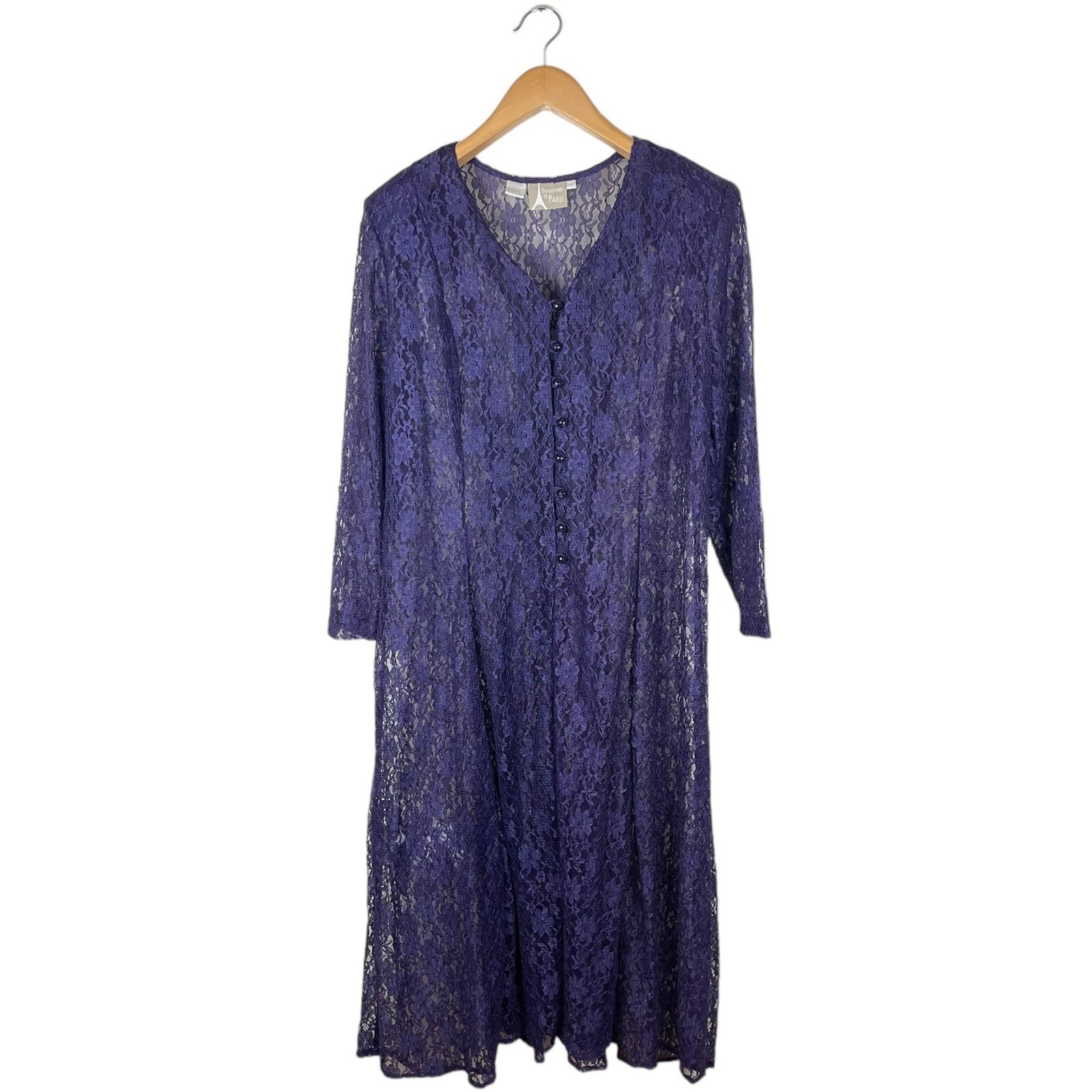 Vintage Boulevard De Paris Purple Floral Sheer Lace Corset Back Dress Whimsigoth