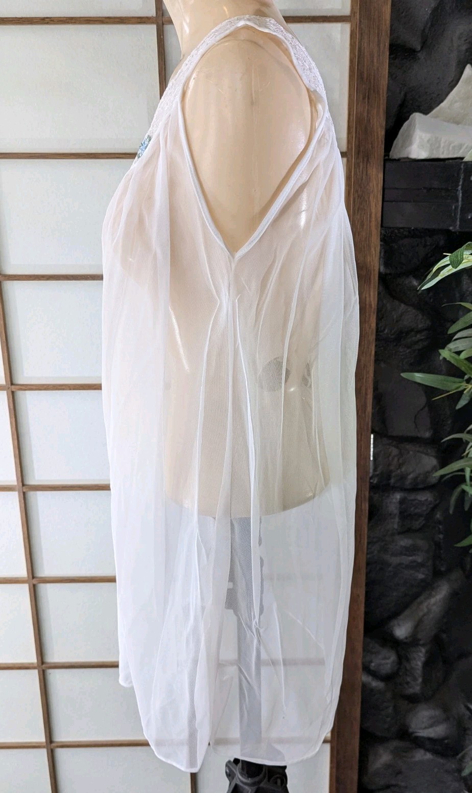 Vtg GMC Peignoir Robe Gown Lingerie Set White Chiffon Chantilly Lace Sz M 1960s