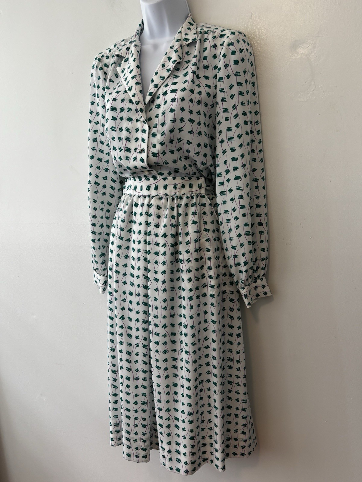Vintage Young Traditions Blouse Skirt Set Women Small Medium Green Purple 80s