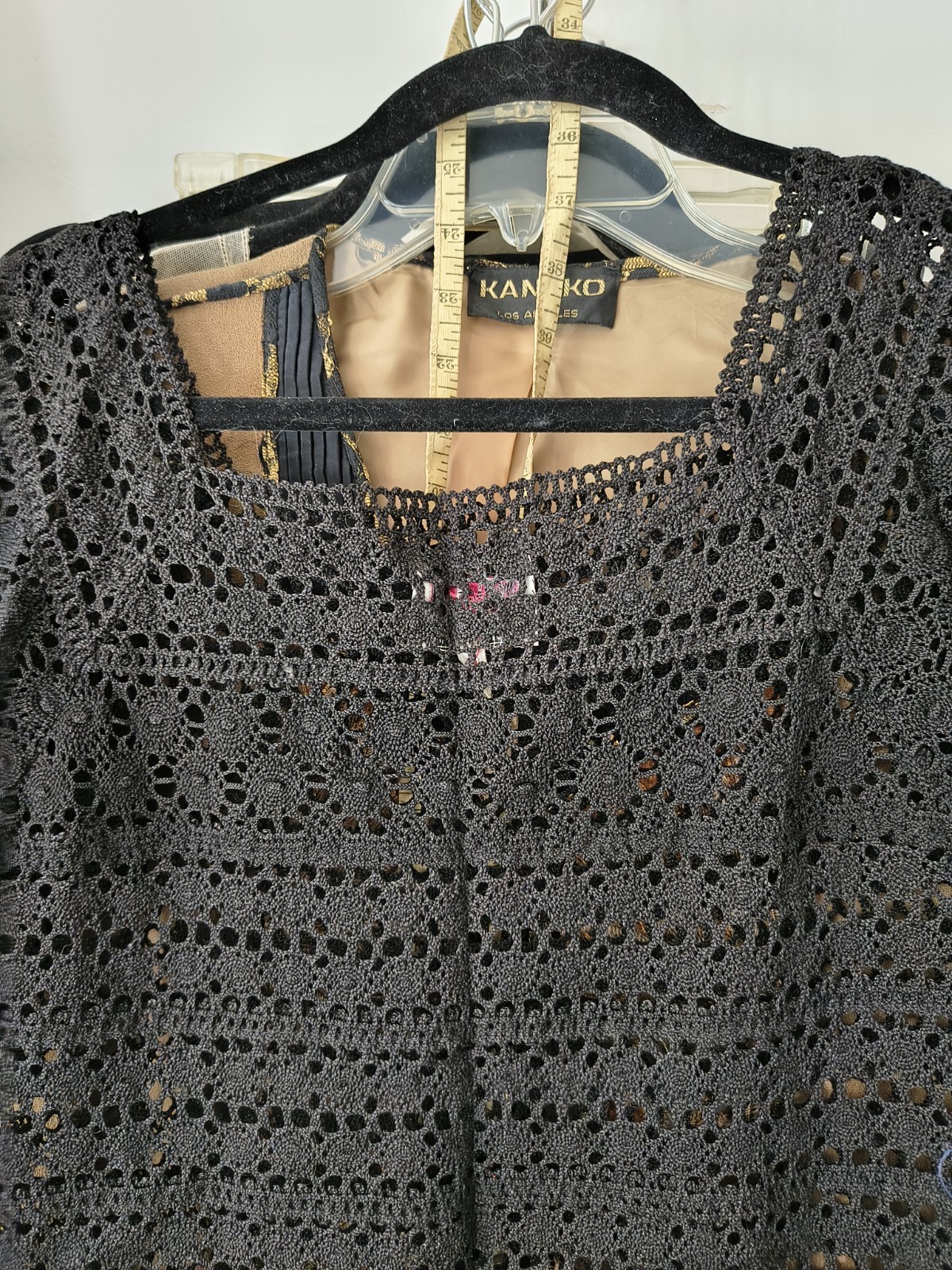 VINTAGE HAND CROCHET MEXICAN DRESS LILA BATH BLACK WEDDING STYLE M
