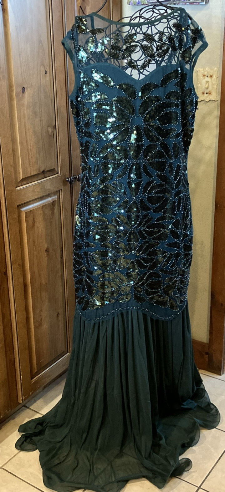 Deluxe Lady Gatsby Dress 1920’s flapper Costume Long green Sequin Retro dk green