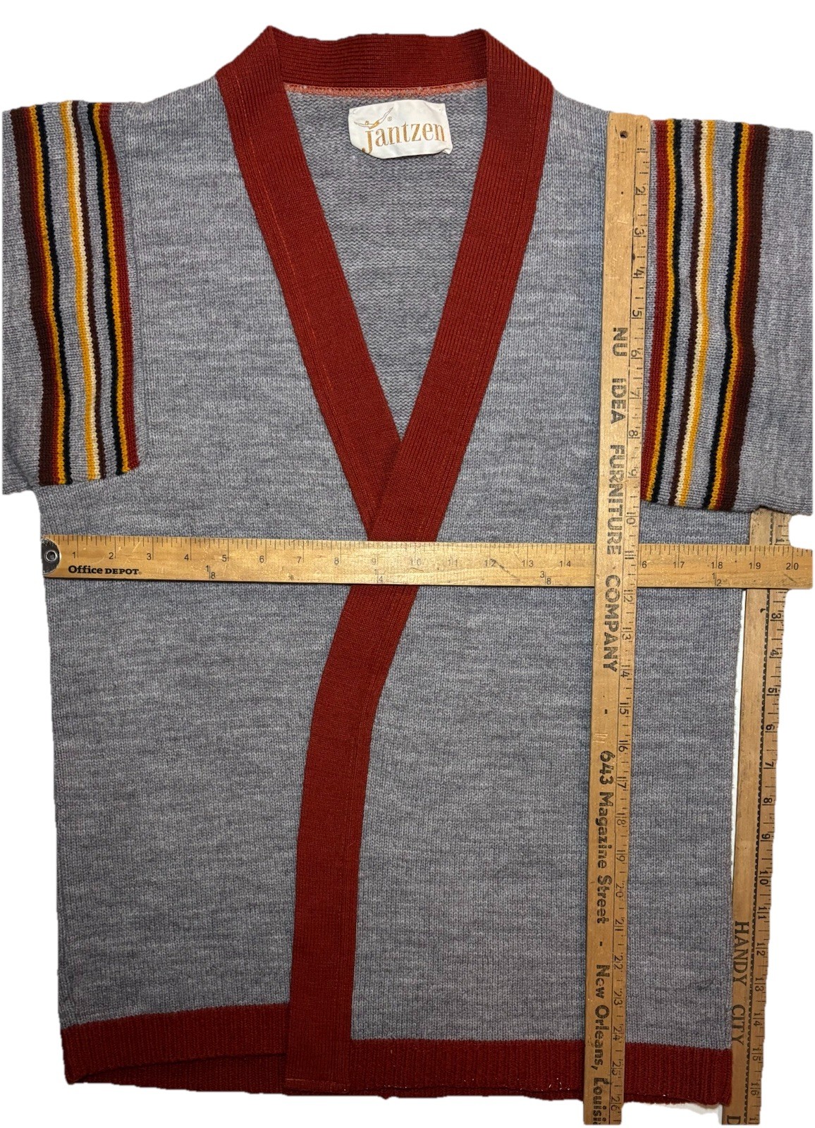 Vintage 70s Jantzen Open Front Cardigan Sweater Adult M Boho Hippie 1/2 Sleeve