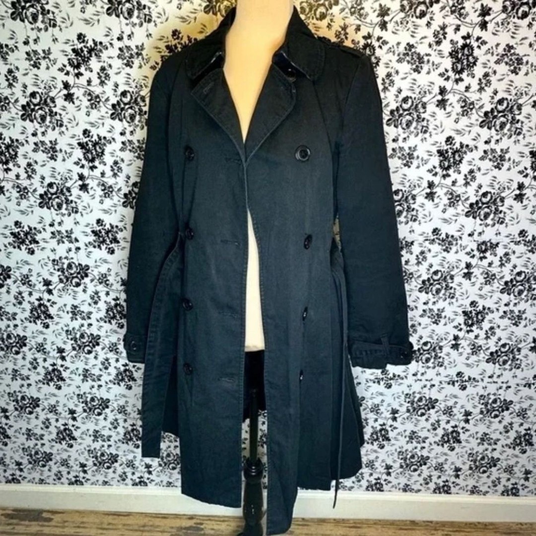 Vintage Ben Sherman Womens Black Cotton Double Breasted Trench Coat Large GT4007