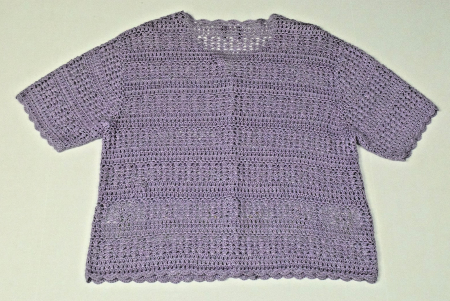 Vintage Tag Crocheted Top Size XL 90s Lavender Ramie Rayon Crochet Embroidered