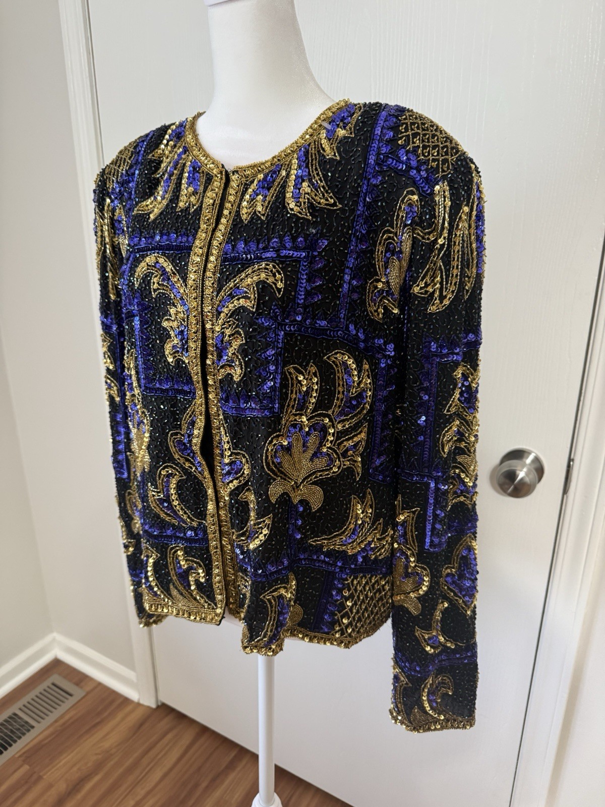 Vintage 80s Brilliante Sequin Beaded Purple and Gold Jacket Size Medium