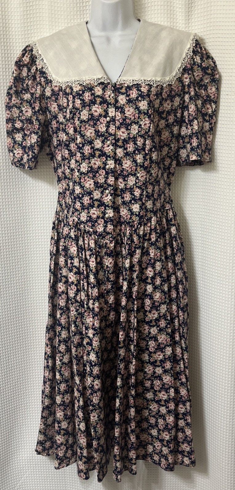 Vintage 80s Lisa ll Cottage Core Dress 16 Prairie Midi Floral Puff Sleeves USA