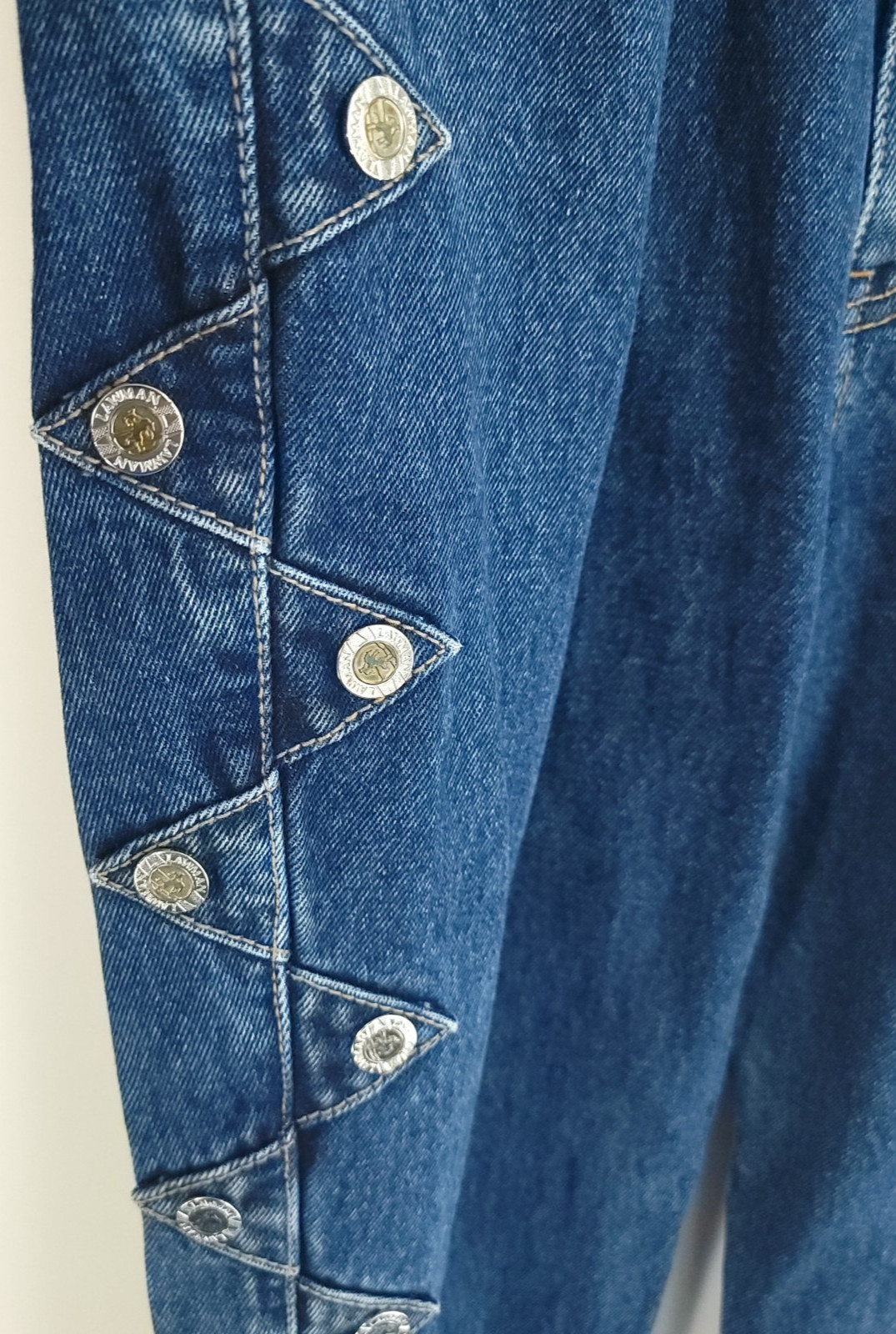 Vtg Lawman Western Jeans Junior’s 15 Blue Denim Distressed Faded Embellished