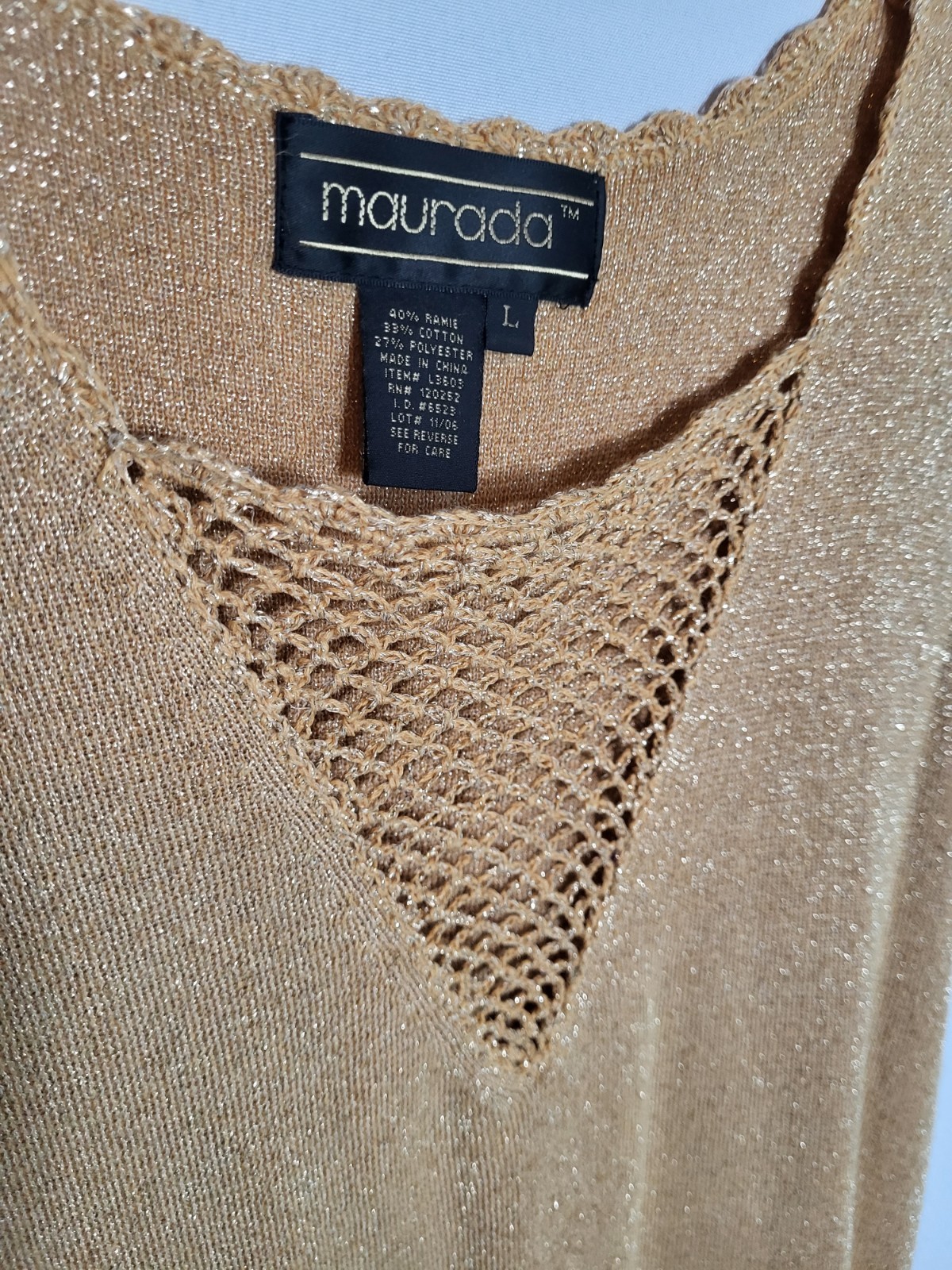 Vintage Maurada Gold Crochet Knit Women’s XL Top Cardigan Set 70s