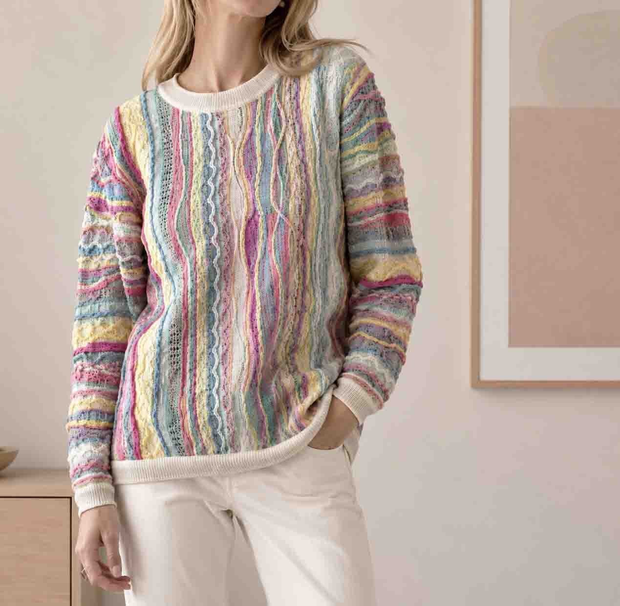 Vintage 80s 3D Pastel Wool Coogie Style Jumper Sweater Small Medium