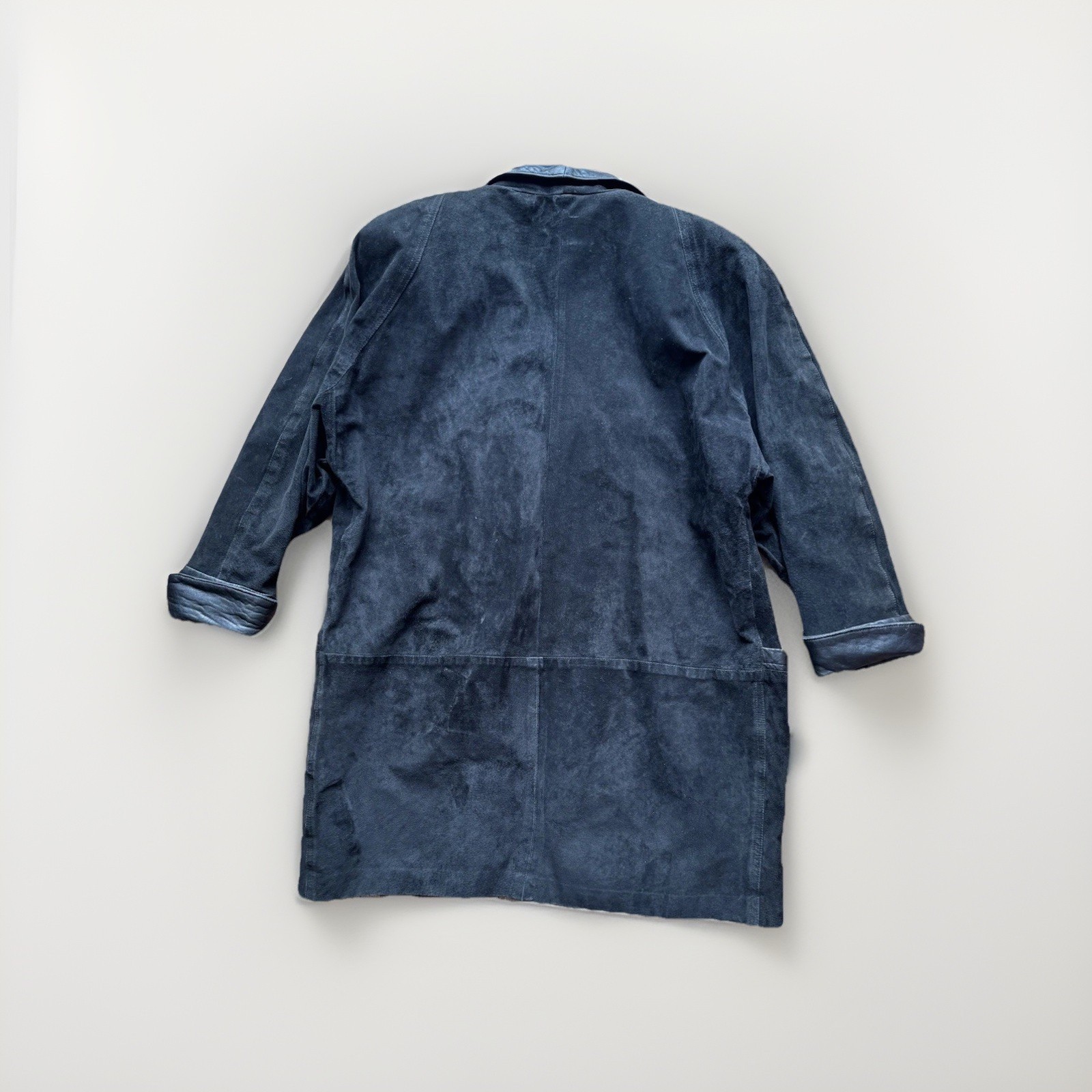 Vintage Maxima for Bergdorf Goodman NYC Black Leather Suede Kimono Trench Coat M
