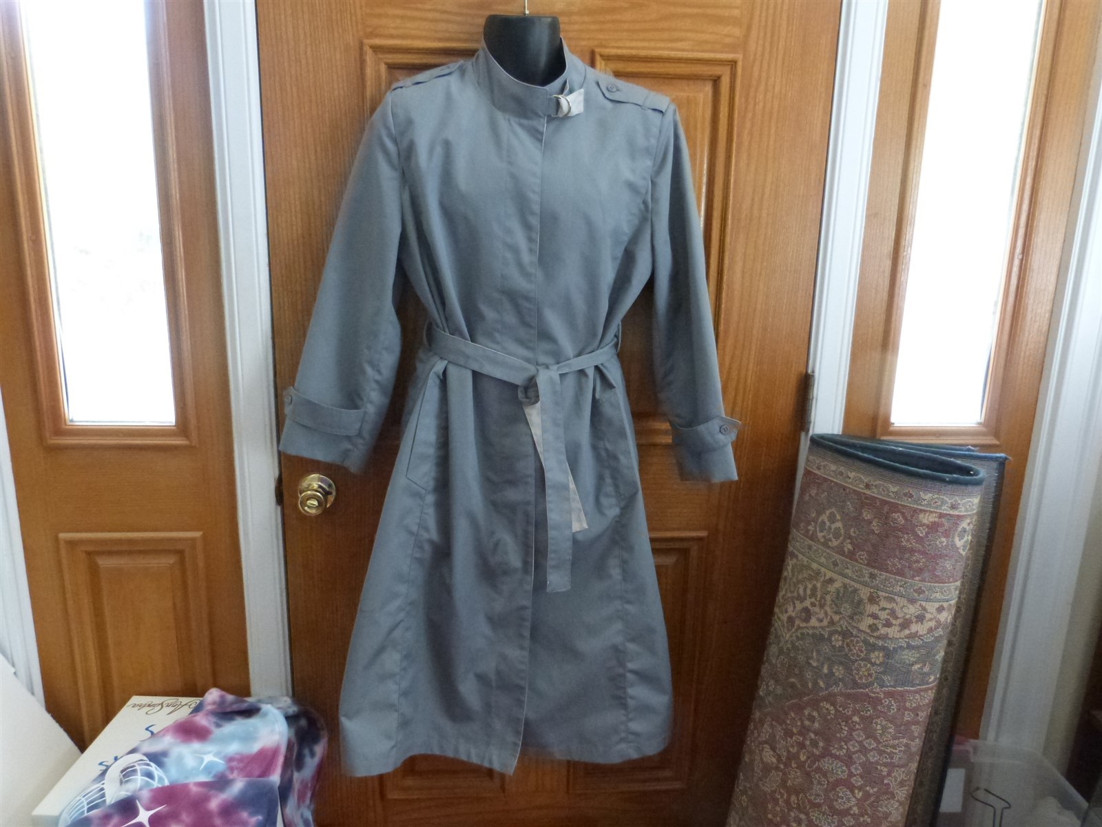 VTG 1980-90 Misty Harbor trench raincoat Zepel belt cinch collar slate blue gray