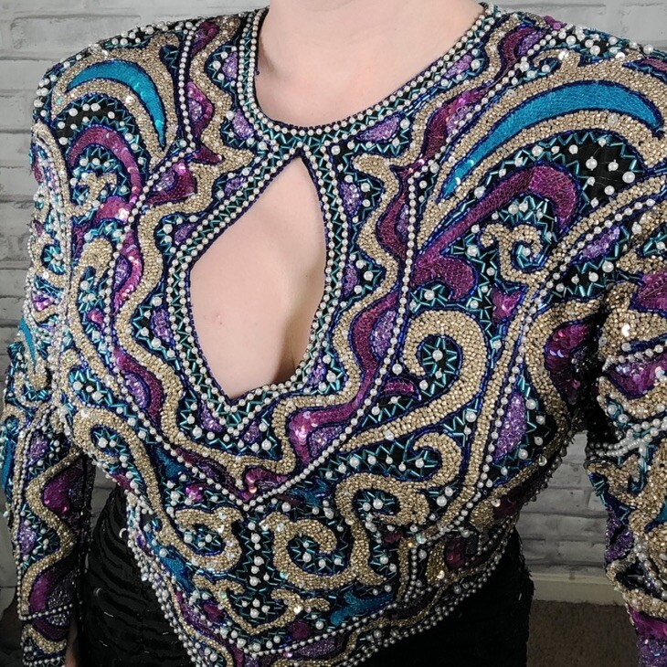Vintage Naeem Khan Riazee Nights Beaded Sequin Silk Dress