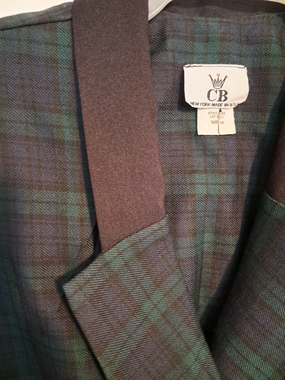 Vintage 90s Plaid Double Breasted Coat Dress CB New York Sz 14 U.S.A. Green/Blue
