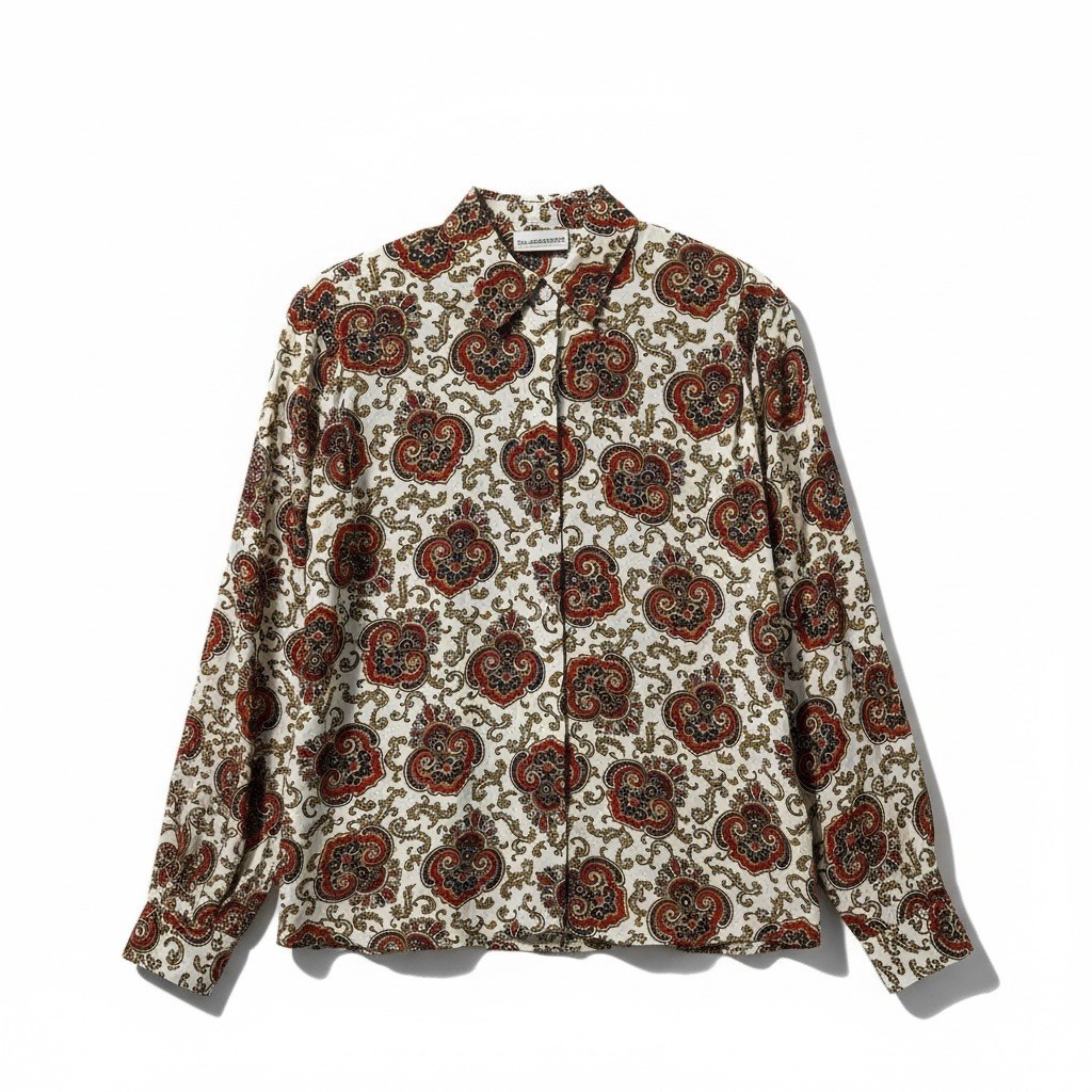 Vintage 1990s Liz Claiborne Collection Preppy Rayon Blouse Point Collar Womens M
