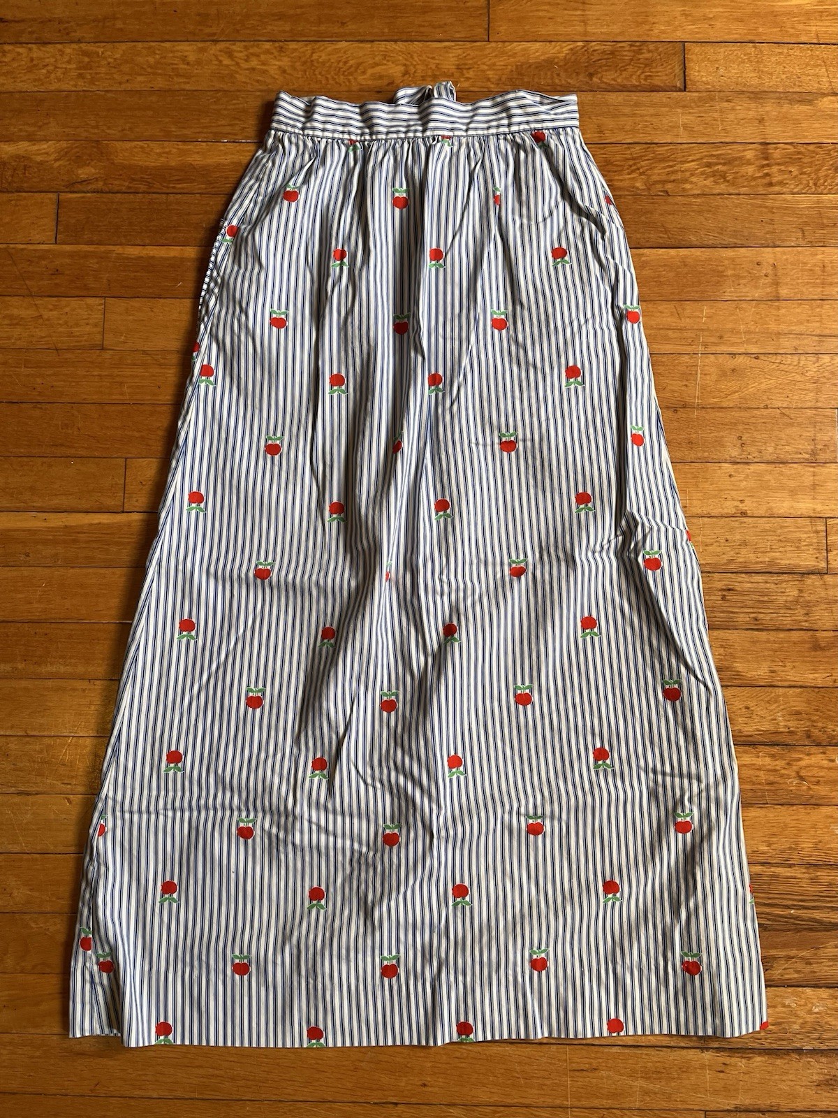 VINTAGE 70s Jamison Boutique Apple Co-Ord Set 2 Piece Shirt Skirt Pinstripe Blue