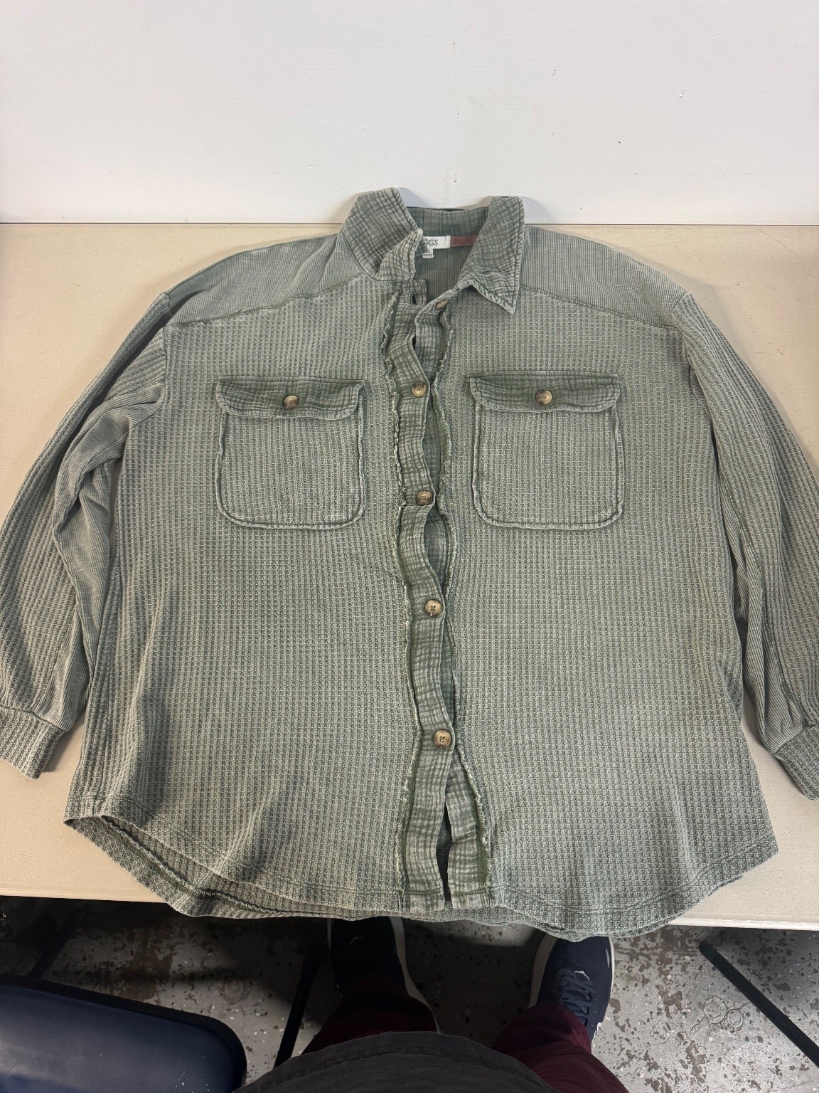 1951 BRIGGS Waffle Knit Button-Up Shirt XXL Green Shacket Casual Top