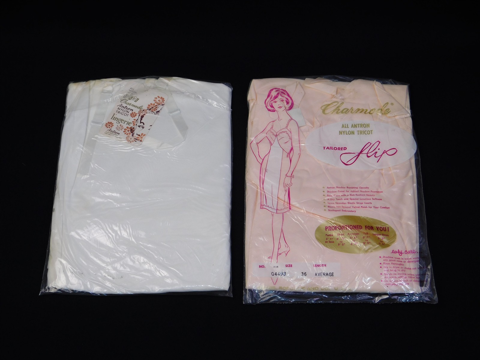 2 Vintage 1960s SEARS CHARMODE Peach White Nylon Tricot Full Slip Size 36 NOS