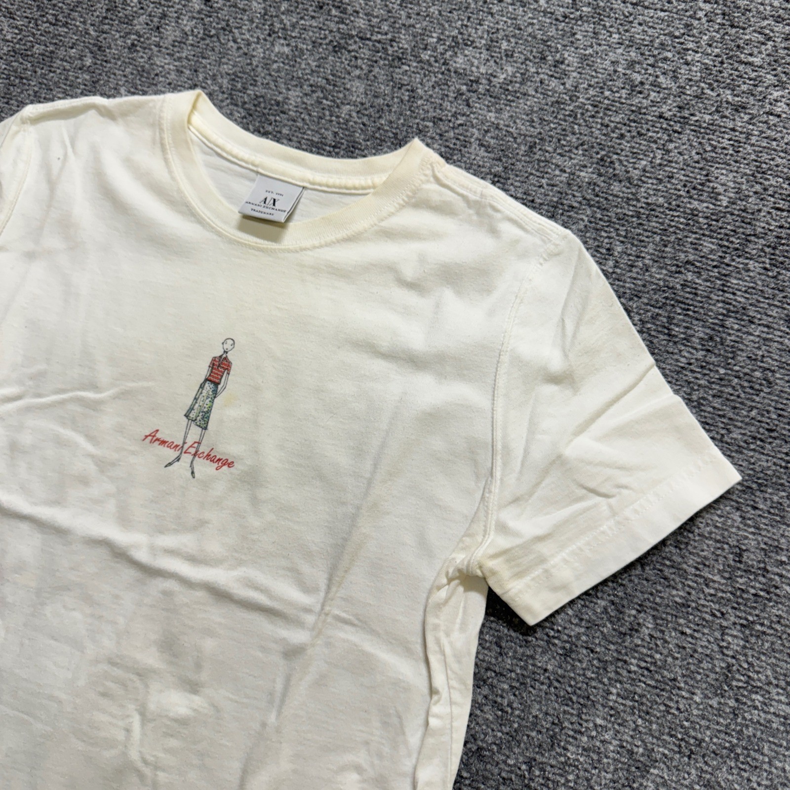 VTG Armani Exchange T-Shirt Women’s Sz M White Graphic Print Crew Neck 100%
