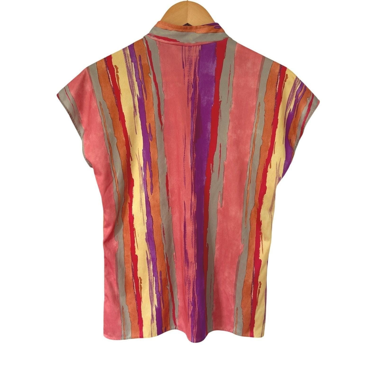 Vintage Copy Cats Statement Abstract Tie Keyhole Neck Top L Artsy Dolman Sleeve