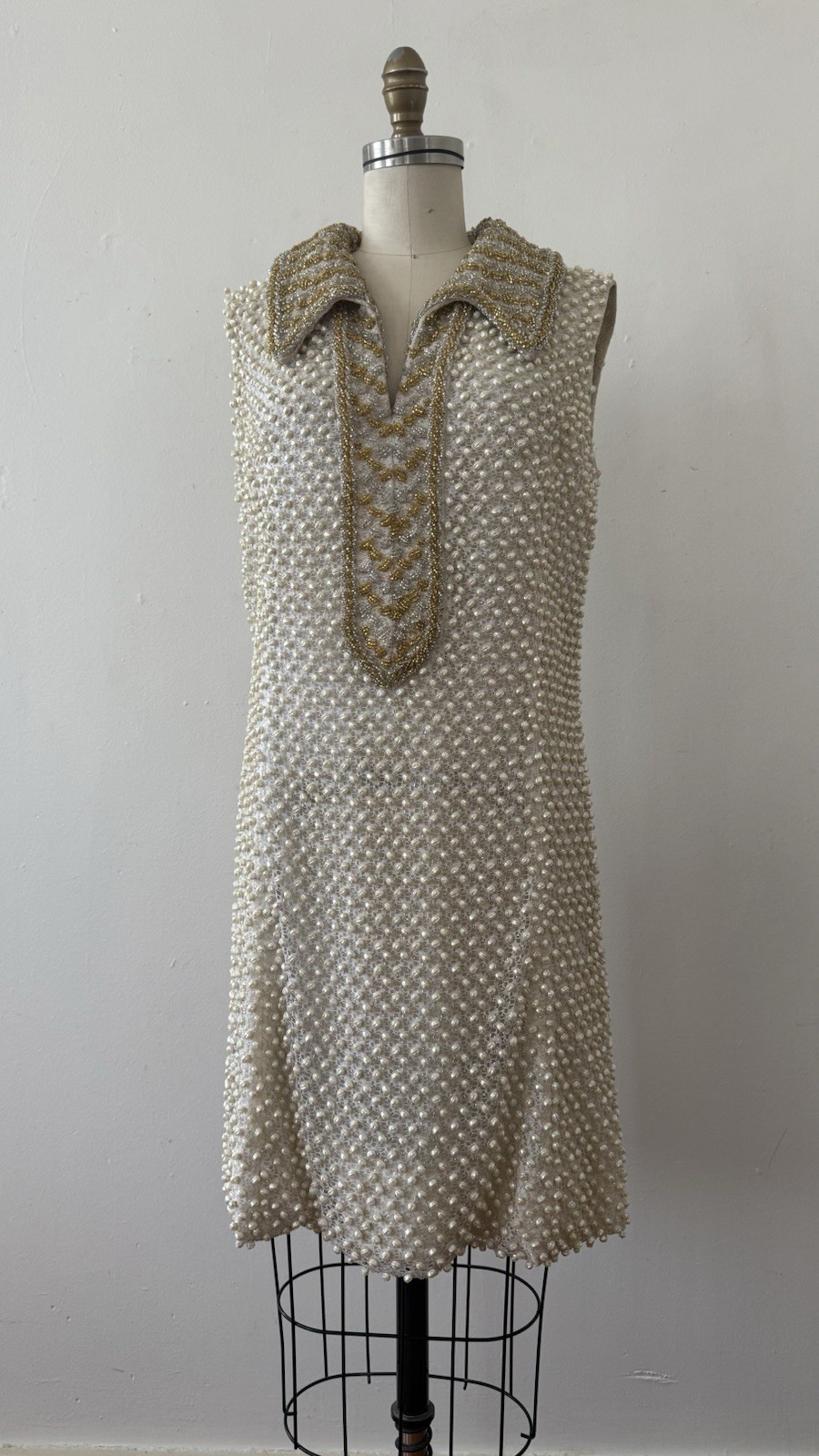 1960s Alexander’s Heavily Beaded Embellished Lace/Faux Pearl Mini Dress Couture