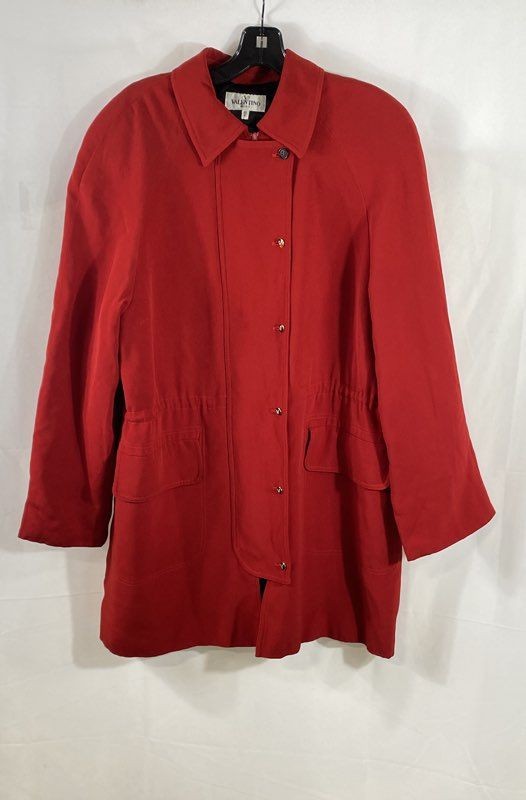 Vintage 90s Valentino Women’s Red Drawstring Quilted Lined Jacket Sz 6