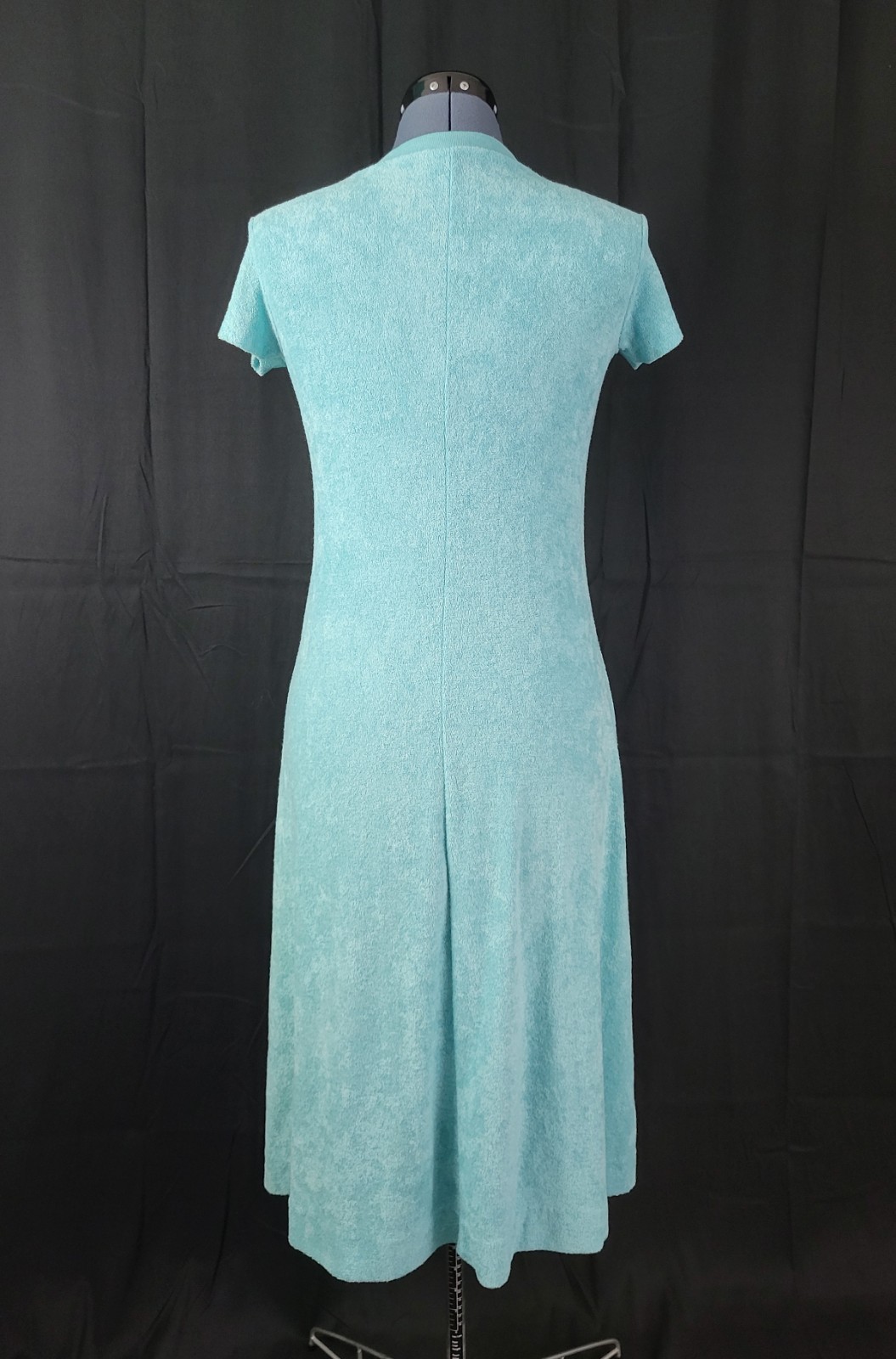 Vintage Turquoise Blue Terry Cloth S/S Dress/Cover-Up w V-Neck Size 32 (XS)