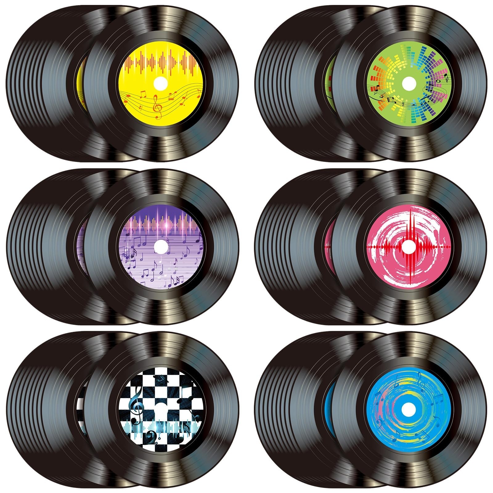 FillTouch 60 Pcs 13” 1950’s Rock and Roll Vinyl Record Placemat Vintage Musi…