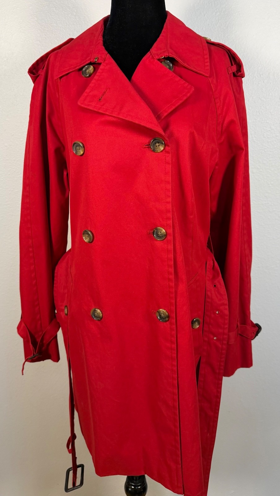 Brooks Brothers 346 Women’s Red Double Breasted Lined Jacket Trench Coat Belted