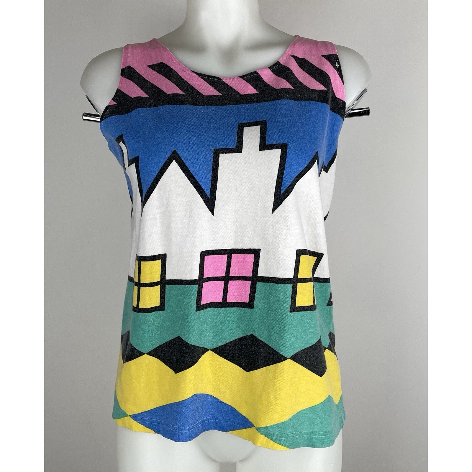VTG 80s One Step Up City Scape Top SZ L (Faded See Flaws