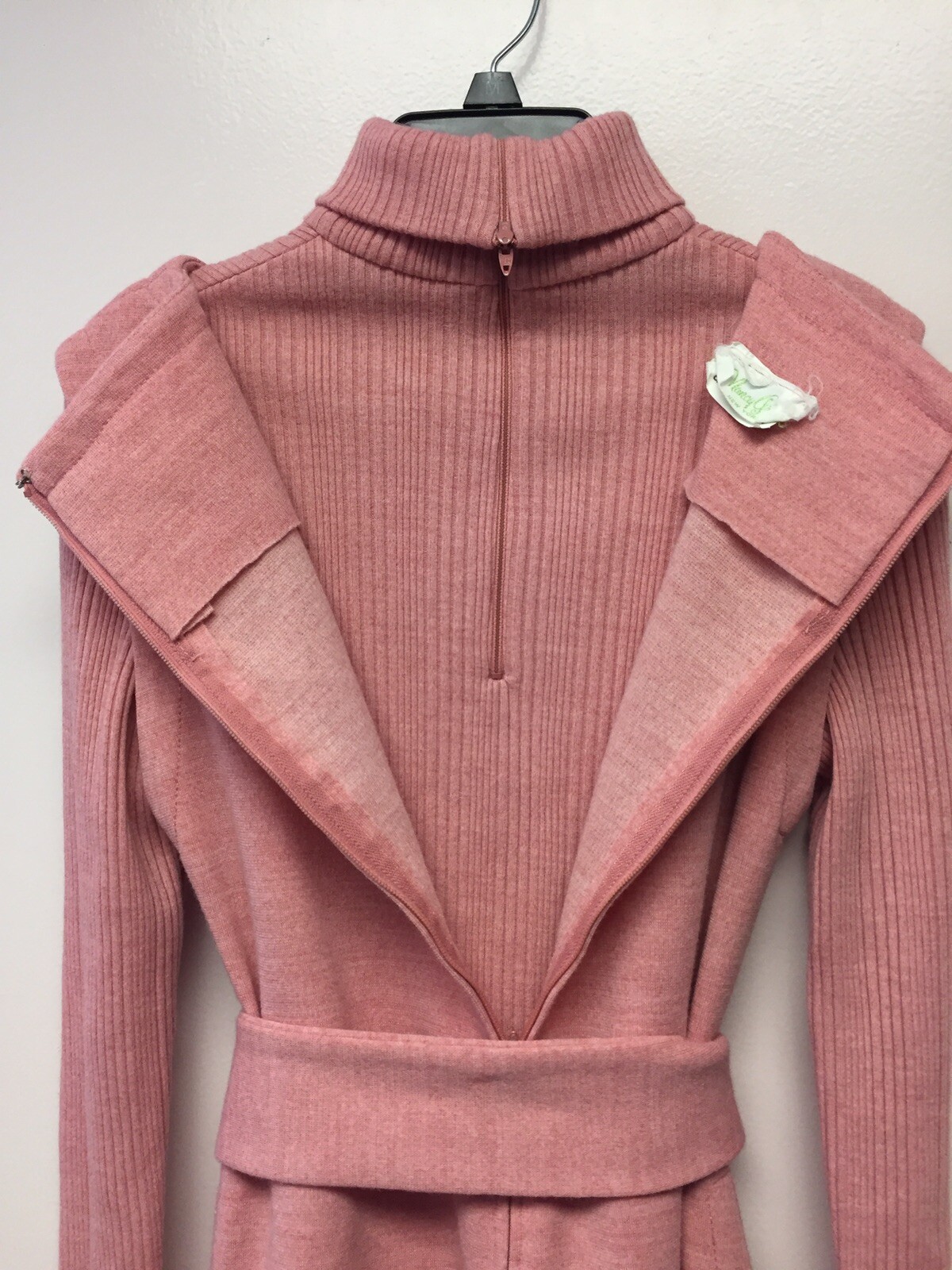 Nancy Greer New York Pink Belted Turtleneck Sweater Dress Combo S M Vintage