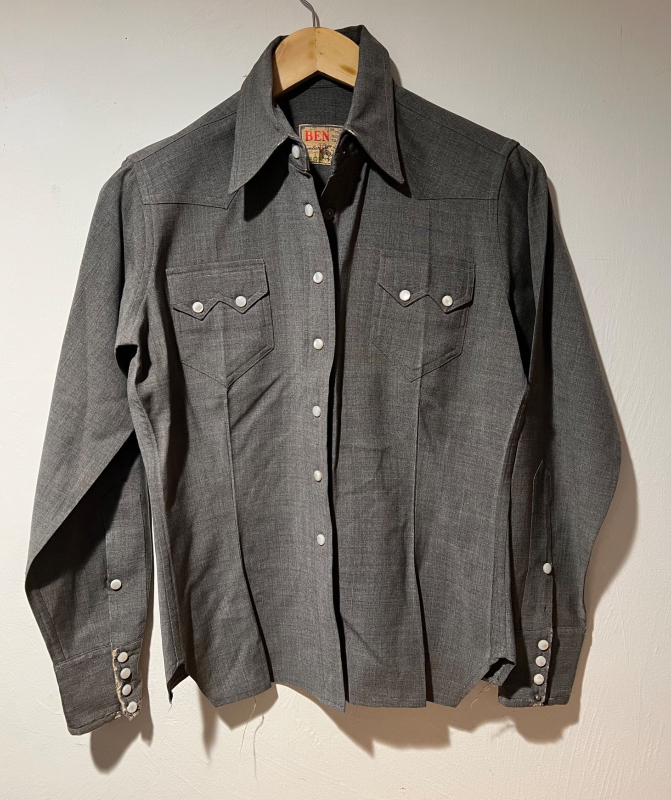 Rodeo Ben Shirt Blouse Vintage 1950s Western Cowgirl Cowboy Snaps Distressed VLV